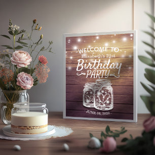 Happy Birthday Party Wood Mason Jar Lights Welcome Poster