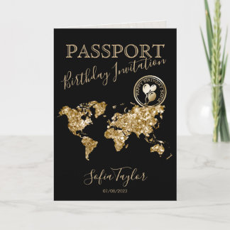 Happy Birthday Passport Map Any Age Invitation