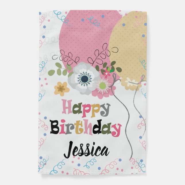 Happy Birthday Pastel Balloons and Confetti Garden Flag (Front)