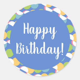 Happy Birthday Pastel Blue Colorful Polka Dot Classic Round Sticker