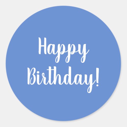 Happy Birthday Pastel Blue White Typography Classic Round Sticker