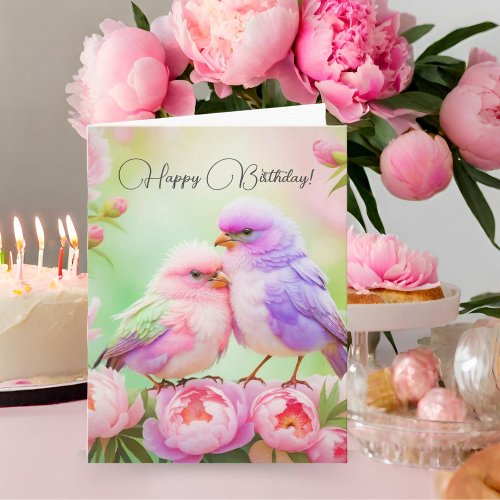 Happy Birthday Pastel Harmony Fluffy Songbirds Card