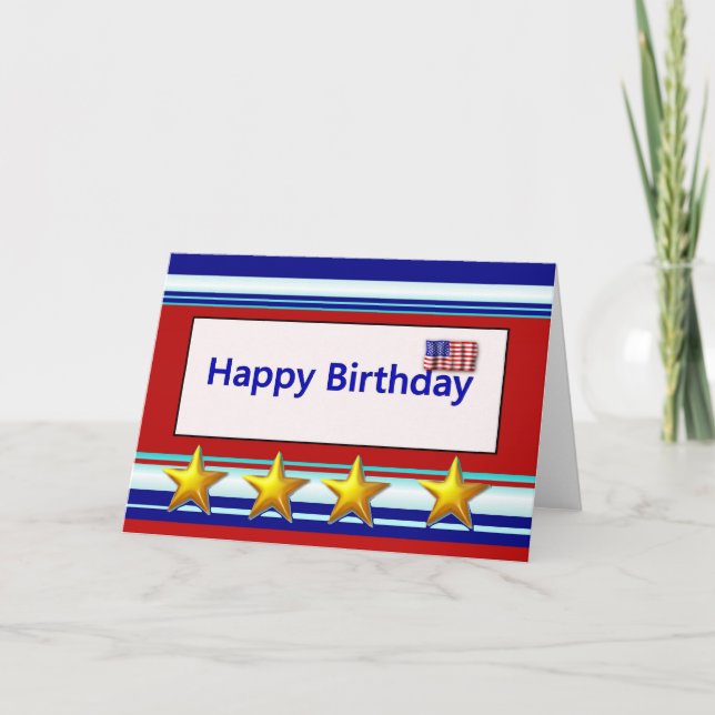 Happy Birthday Patriotic With Flag Card (Front)