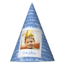 Happy Birthday Pattern Blue Party Kids Photo Cute Hat
