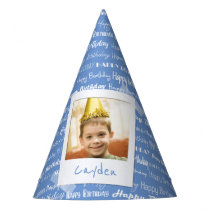 Happy Birthday Pattern Blue Party Kids Photo Cute Party Hat