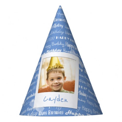 Happy Birthday Pattern Blue Party Kids Photo Cute Party Hat