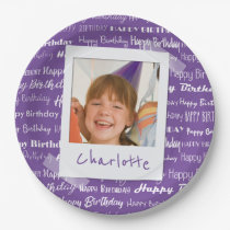 Happy Birthday Pattern Purple Party Kids Photo Paper Plates
