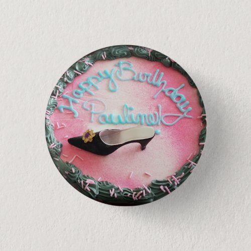 Happy Birthday Pauline Cake Pink  High Heel Shoe Button