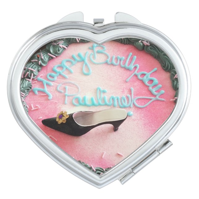 Happy Birthday Pauline Cake Pink  High Heel Shoe  Compact Mirror (Front)