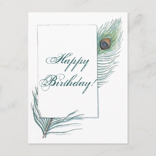 Happy Birthday Peacock Feather Inspirational Postcard