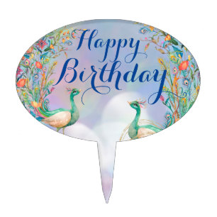 Happy Birthday Peacocks Cake Topper