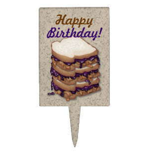 Happy Birthday Peanut Butter and Jelly Sandwiches Cake Topper