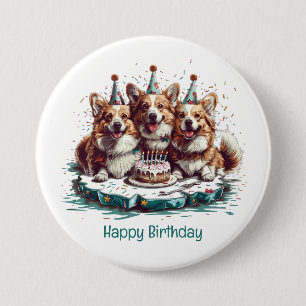 Happy Birthday Pembroke Welsh Corgi Dogs Button