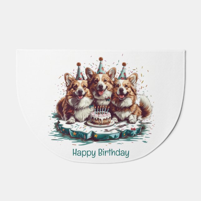 Happy Birthday Pembroke Welsh Corgi Dogs Doormat (Front)
