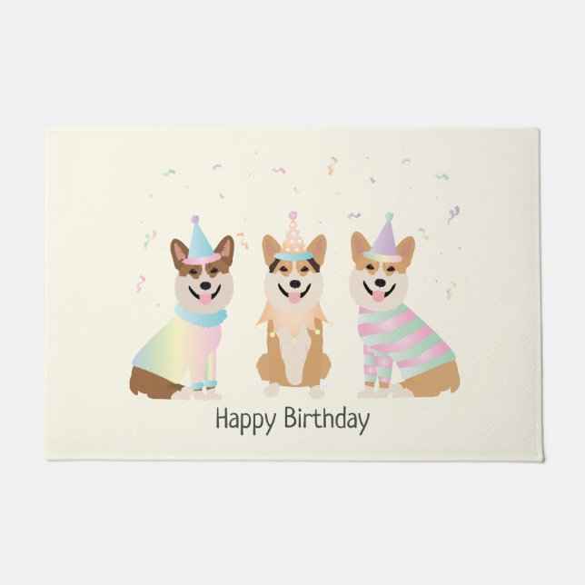 Happy Birthday Pembroke Welsh Corgi Dogs Doormat (Front)