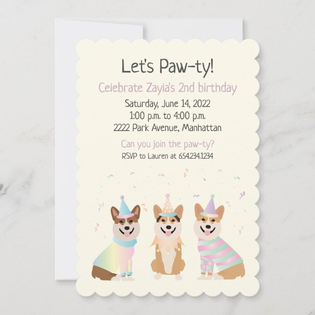 Happy Birthday Pembroke Welsh Corgi Dogs Invitation (Front)