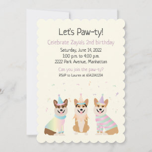 Happy Birthday Pembroke Welsh Corgi Dogs Invitation