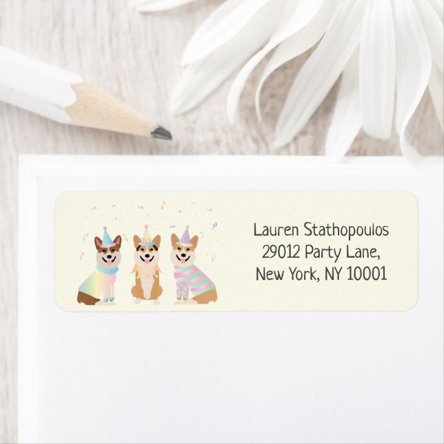 Happy Birthday Pembroke Welsh Corgi Dogs Label (Insitu)