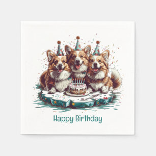Happy Birthday Pembroke Welsh Corgi Dogs Napkins
