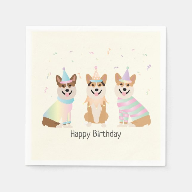 Happy Birthday Pembroke Welsh Corgi Dogs Napkins (Front)