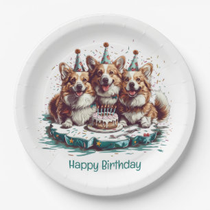 Happy Birthday Pembroke Welsh Corgi Dogs Paper Plates