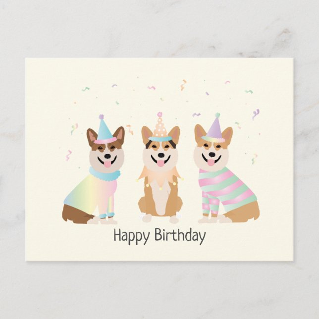 Happy Birthday Pembroke Welsh Corgi Dogs Postcard (Front)