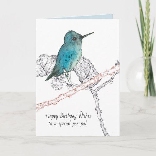 Happy Birthday Pen Pal Hummingbird In Tree Card