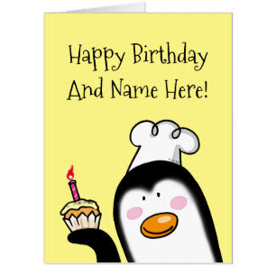 happy birthday (penguin cupcake) card