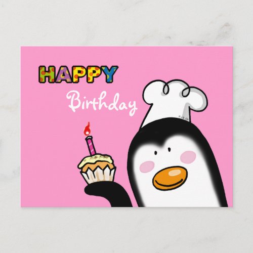 Happy Birthday penguin cupcake Postcard