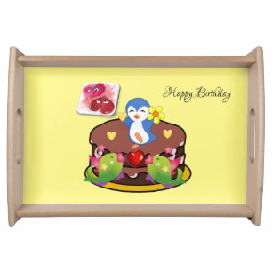 Happy Birthday Penguin Hearts Serving Tray