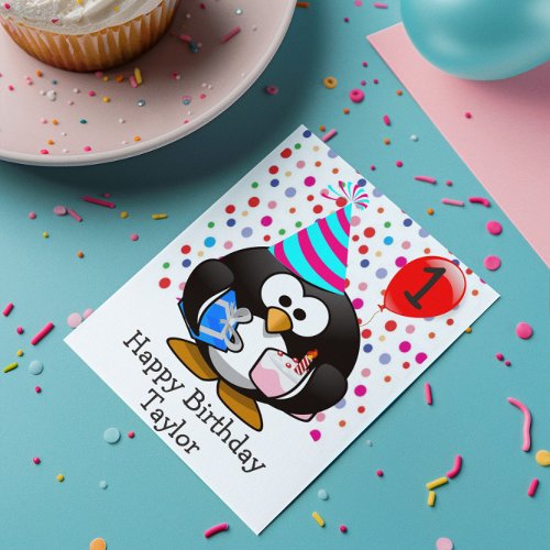 Happy Birthday Penguin Kids 1 Year Old Card