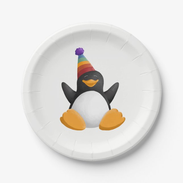Happy Birthday Penguin Paper Plates (Front)