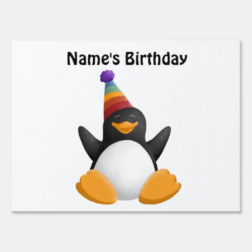 Happy Birthday Penguin Yard Sign