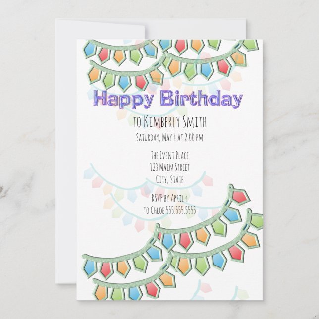 Happy Birthday Pennant Banner Invitation (Front)