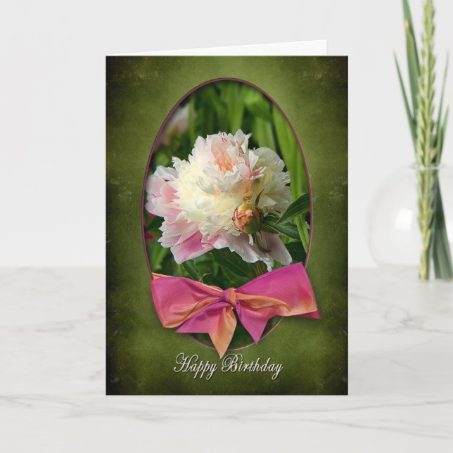 HAPPY BIRTHDAY - PEONIES/BOW CARD (Front)