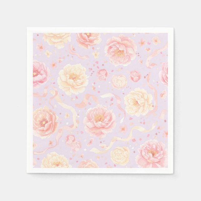  Happy Birthday, Peonies Shabby Chic Napkins (Front)