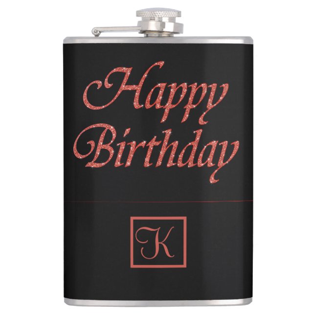 Happy Birthday Personalize Monogram Gift for Men Flask (Front)