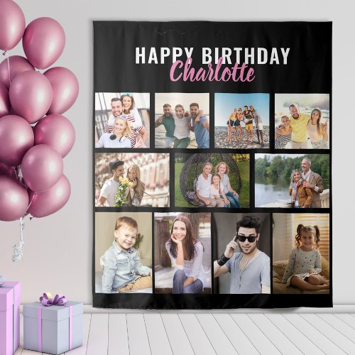 Happy Birthday Personalized 11 Photo Collage Tapestry