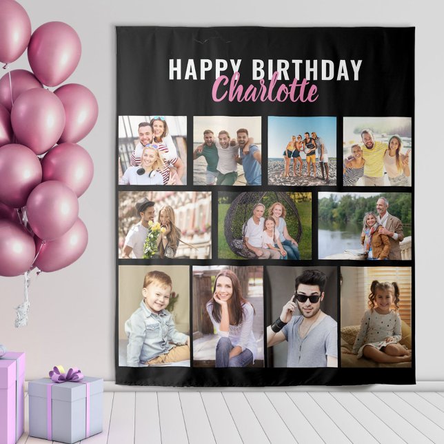 Happy Birthday Personalized 11 Photo Collage Tapestry (Creator Uploaded)
