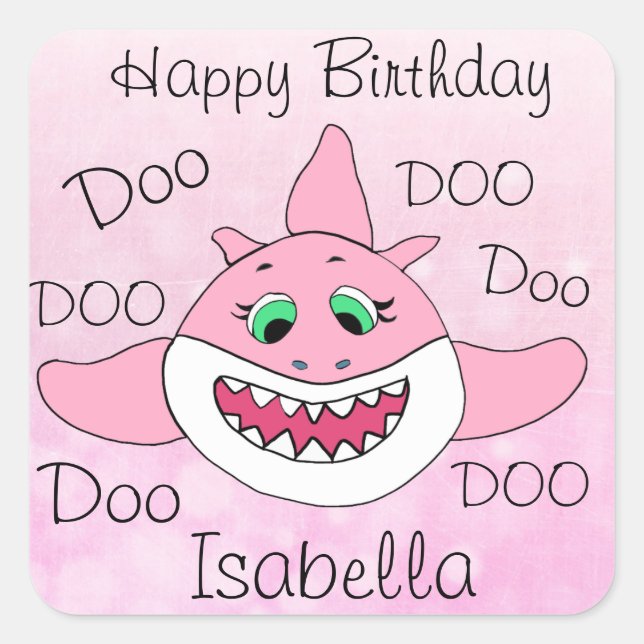 Happy Birthday Personalized Baby Shark Square Sticker (Front)