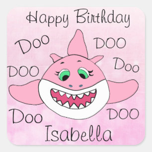 Happy Birthday Personalized Baby Shark Square Sticker