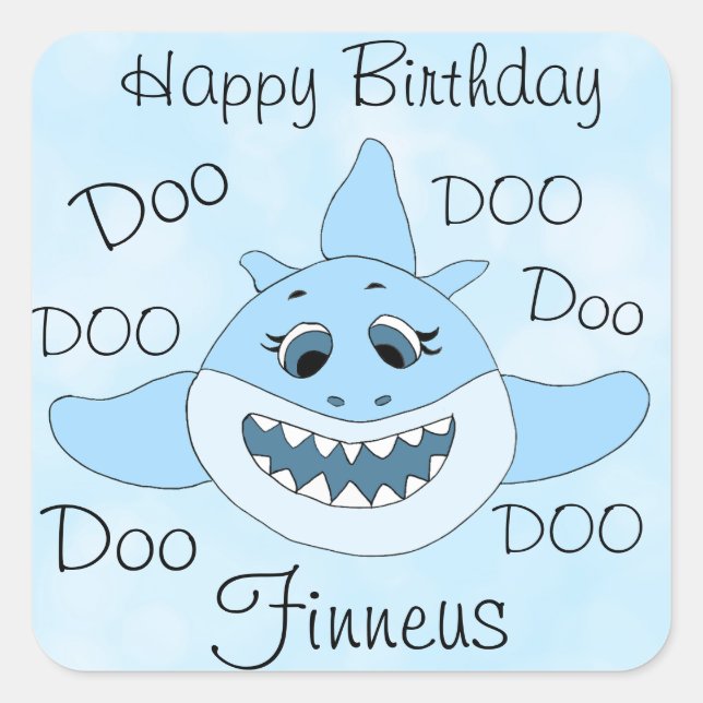 Happy Birthday Personalized Baby Shark Square Sticker (Front)