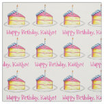 Happy Birthday Personalized Bday Cake Slice Pink Fabric