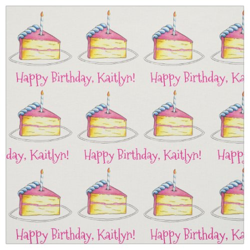 Happy Birthday Personalized Bday Cake Slice Pink Fabric