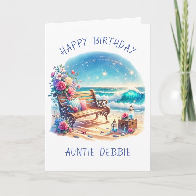 Happy Birthday Personalized Beach Theme Card (Front)