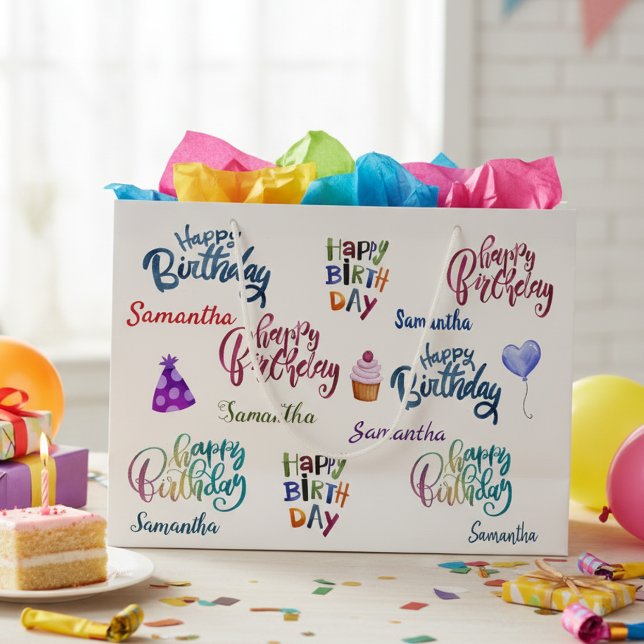 Happy Birthday Personalized Custom Party Name  Large Gift Bag (Creator Uploaded)