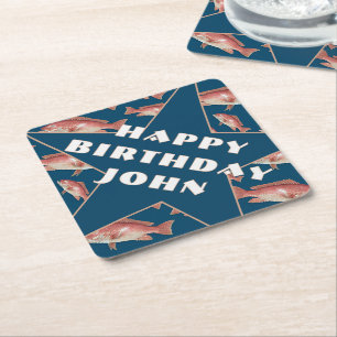 Happy Birthday Personalized Fishing Theme Party Paper Coaster
