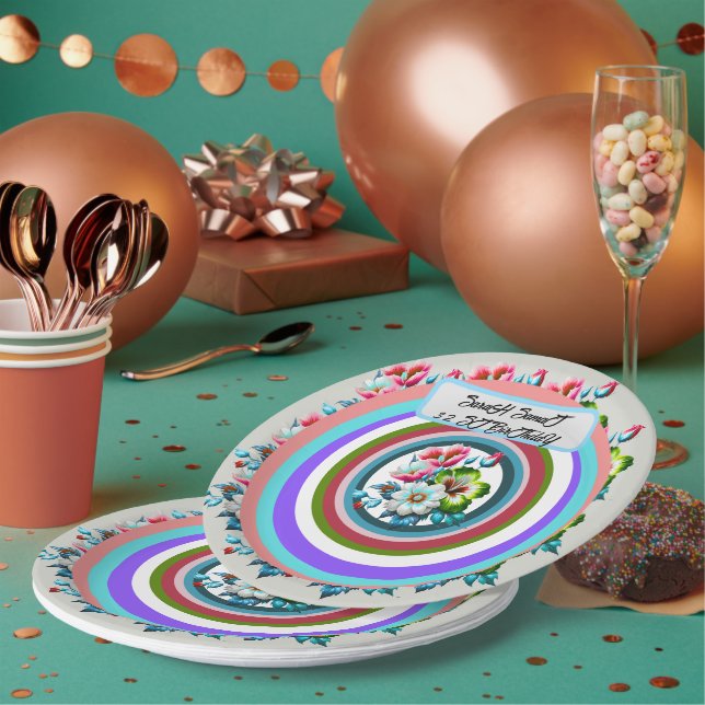 Happy Birthday Personalized Flower Plate, Custom   Paper Plates (Multi)