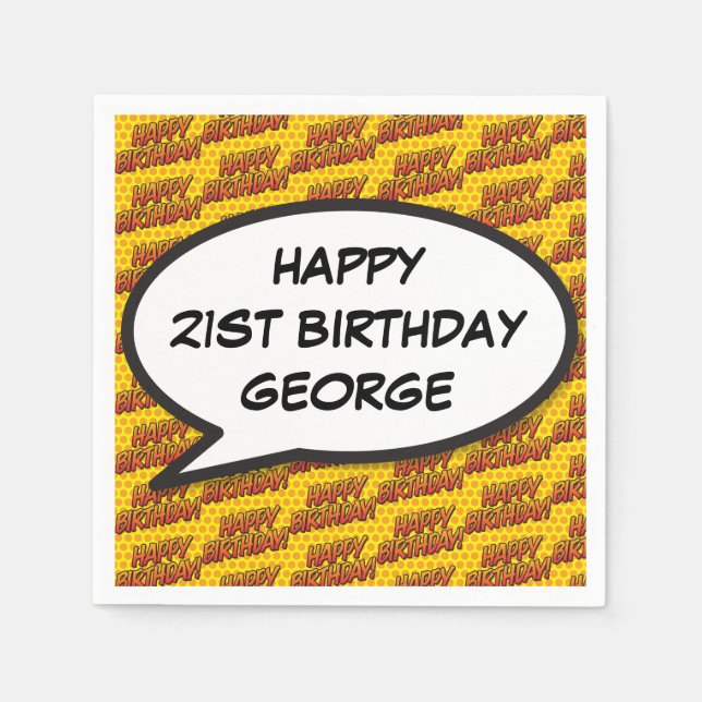 HAPPY BIRTHDAY Personalized Fun Speech Bubble Paper Napkins (Front)