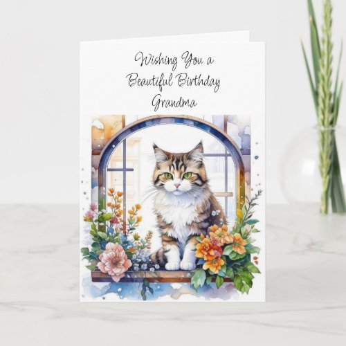 Happy Birthday Personalized Grandma Cute Cat Card